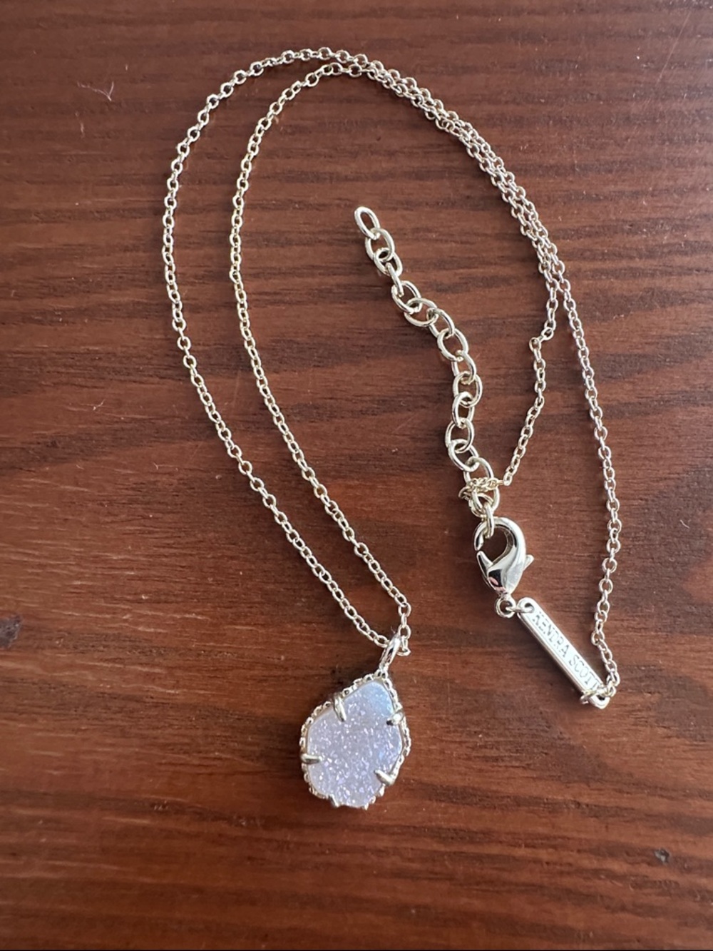 Gold Chain Necklace with Lavender Druzy Pendant - Women's Jewelry